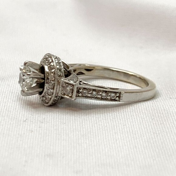 18K White Gold Natural Diamond Engagement Ring Halo Design Filigree Shoulders Ri - Picture 10 of 16